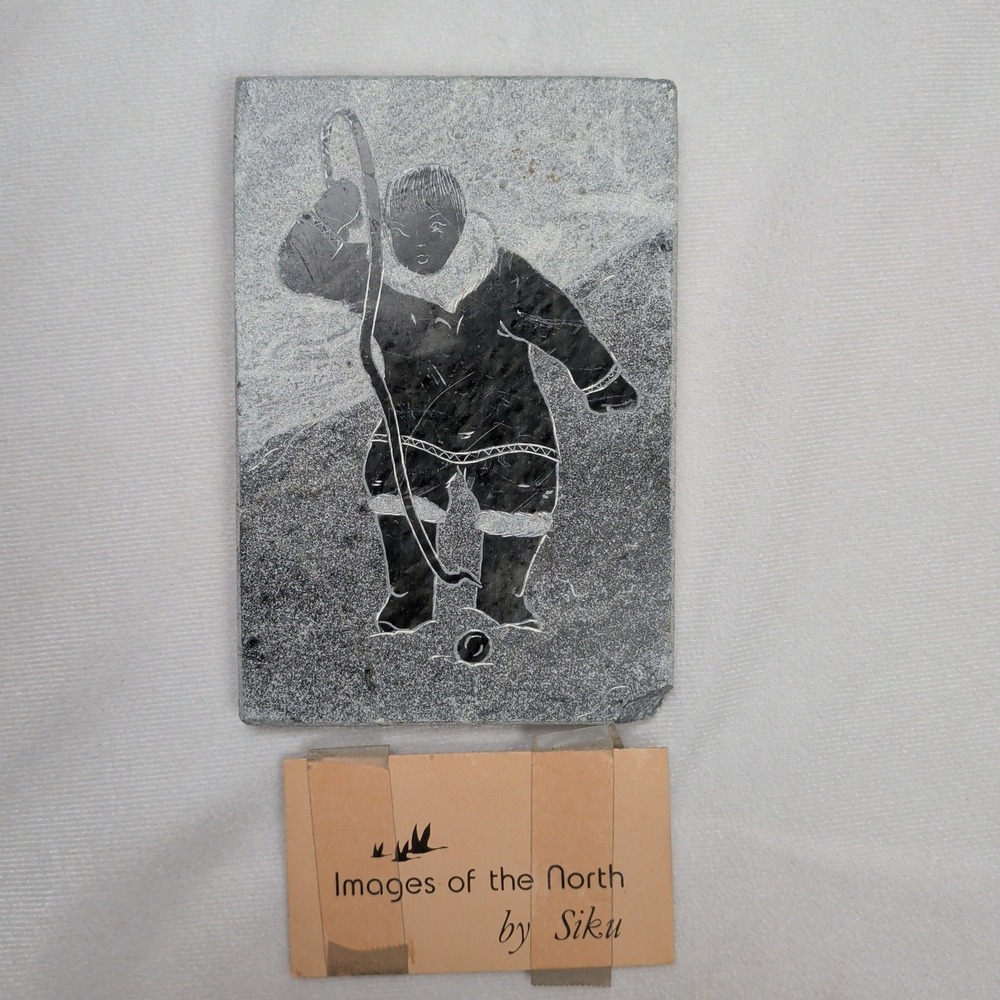 Vintage SIKU Images of the North Stone Plaque Inuit Arctic Art Canada 6x4